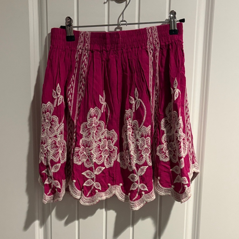 Floral Embroidered Pink Skirt